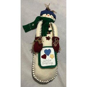 Handmade Felt Snowman Winter Decoration With Scarf & Mittens 12"